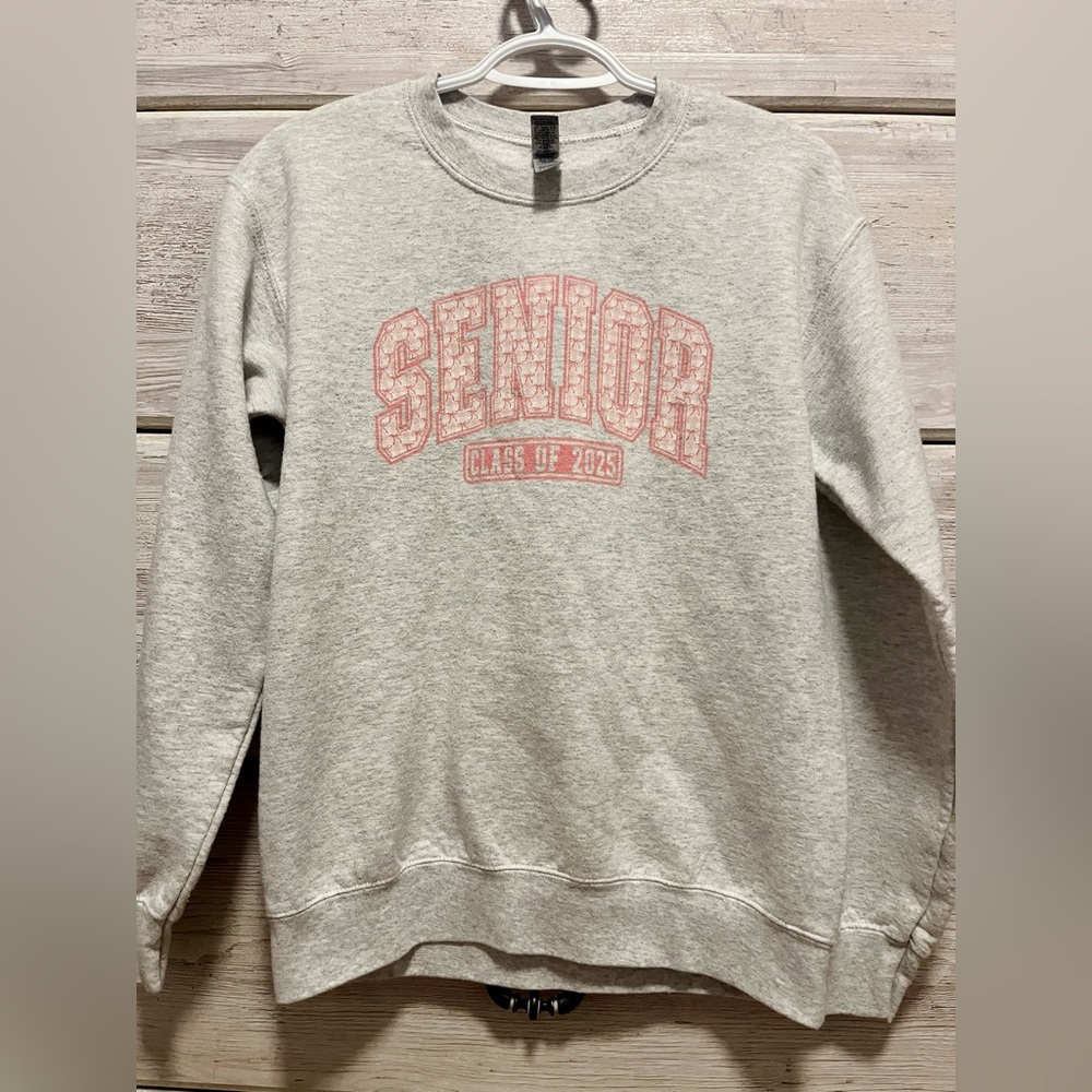 Gildan Gray Senior 2025 Pink Bow Pullover - Size S